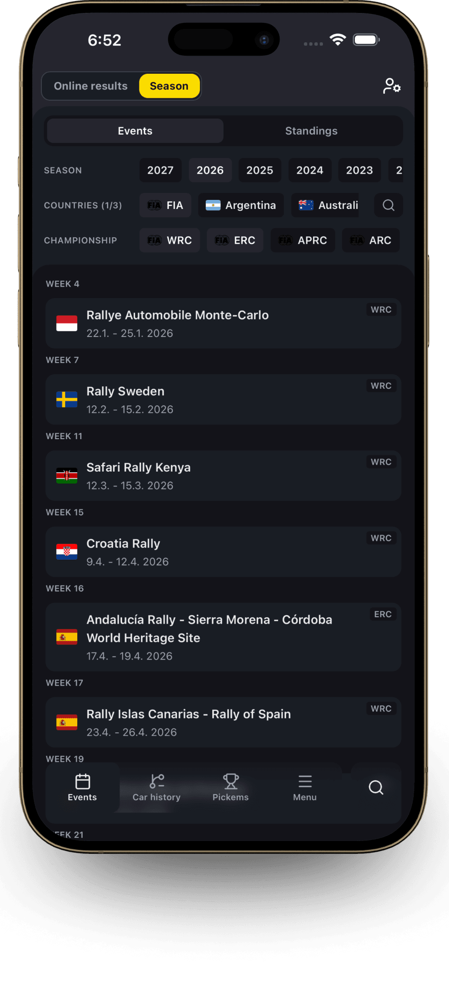 Calendrier de la saison